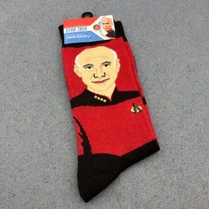 Star Trek Socks Jean-Luc Picard Patrick Stewart Red Black Crew Mens Unisex